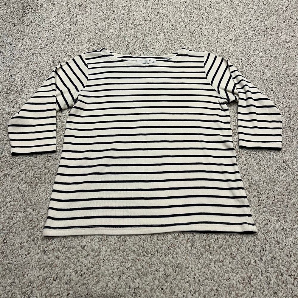 LL Bean Boatneck Striped Sweater XL Cream Black Preppy Coastal Nautical Casual